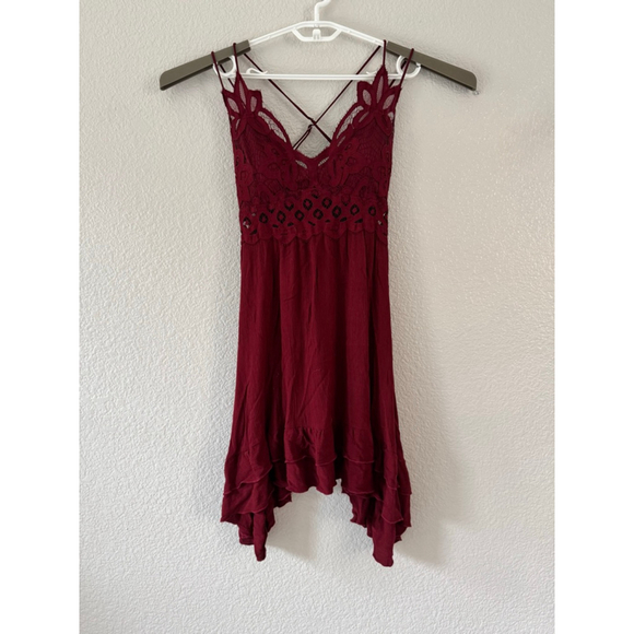 BSXIJI Medium Burgundy Lace Babydoll Tunic Top Boho High Low Hem EUC - Picture 3 of 7